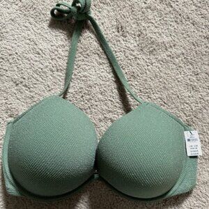 VS PINK Green Sparkly Bikini Push Up Top